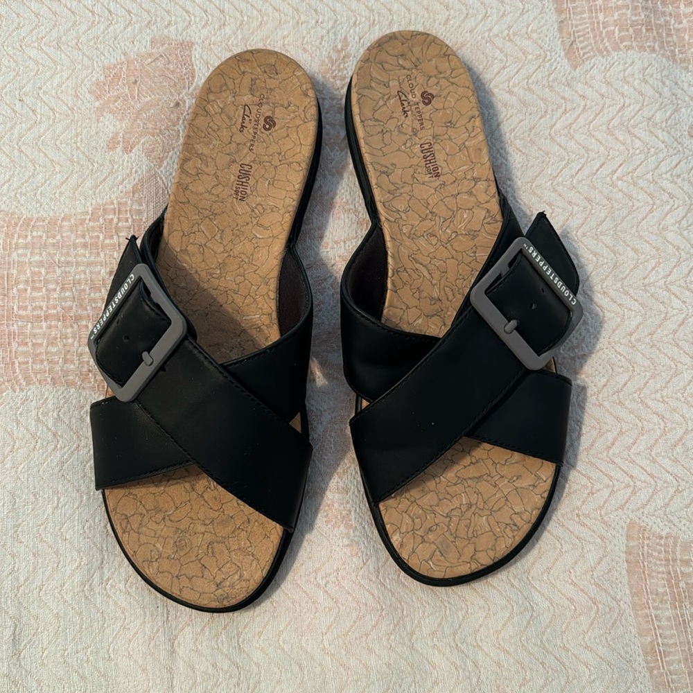 Cloudsteppers by Clarks Black Slide Sandals